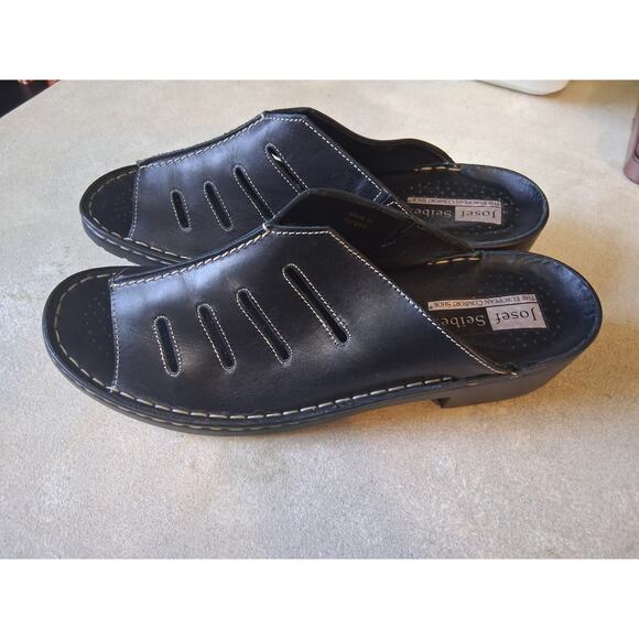 Josef Seibel Shoes Size 43 (11) Black Leather Slipon Sandals Excellent Condition - Picture 4 of 10